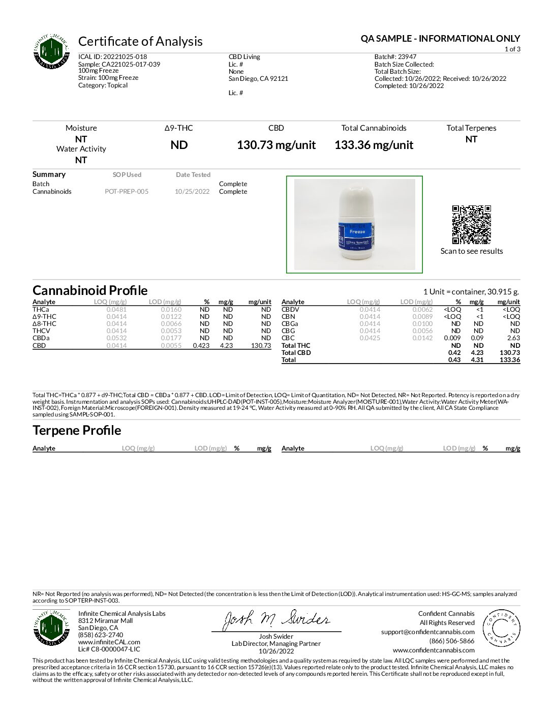 CBD Living Freeze Nano Roll On 100mg - Image 2