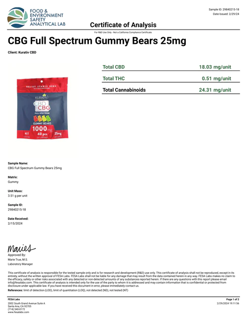 Kurativ CBG Gummy Bears Full Spectrum 50mg - Image 2