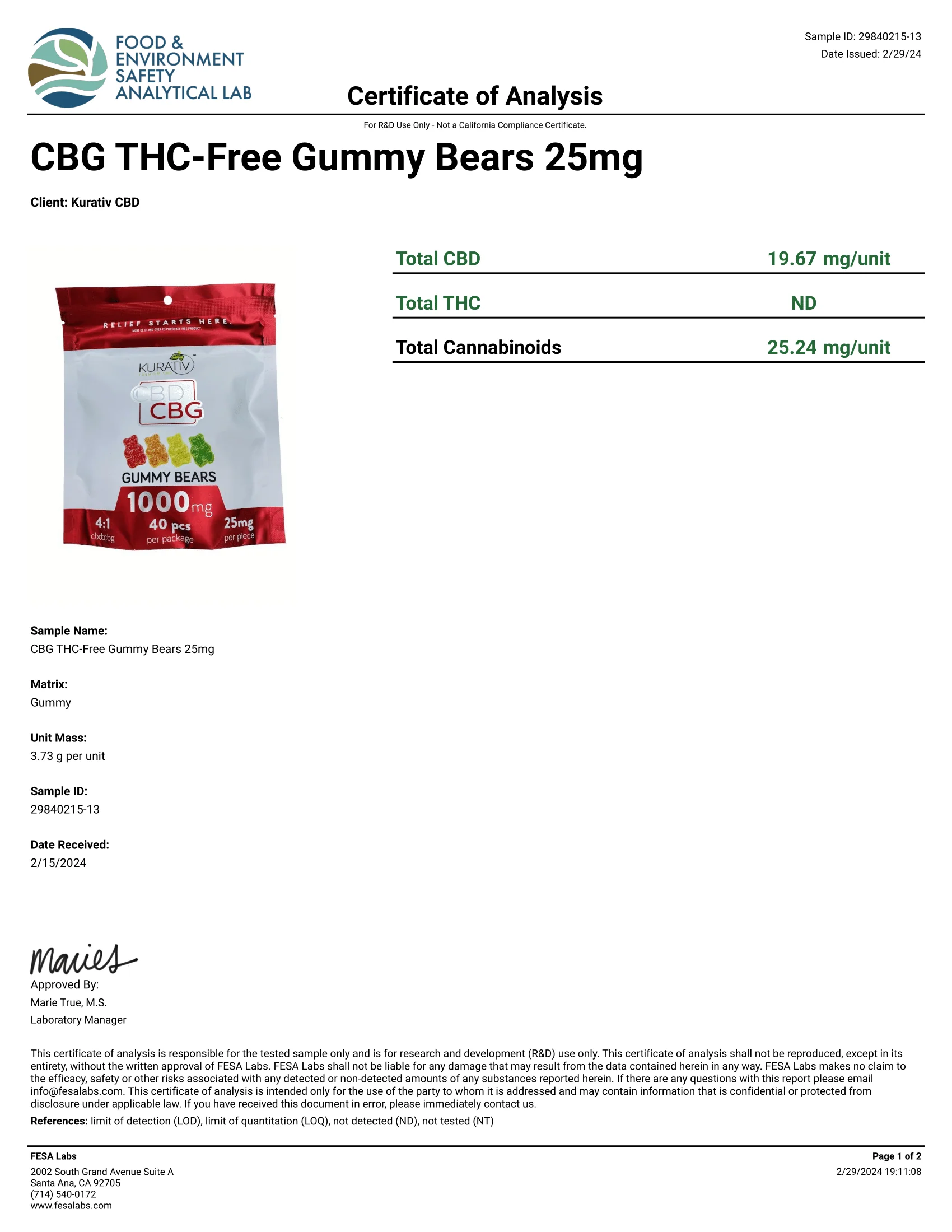 Kurativ CBG Gummy Bears Broad Spectrum 50mg - Image 2